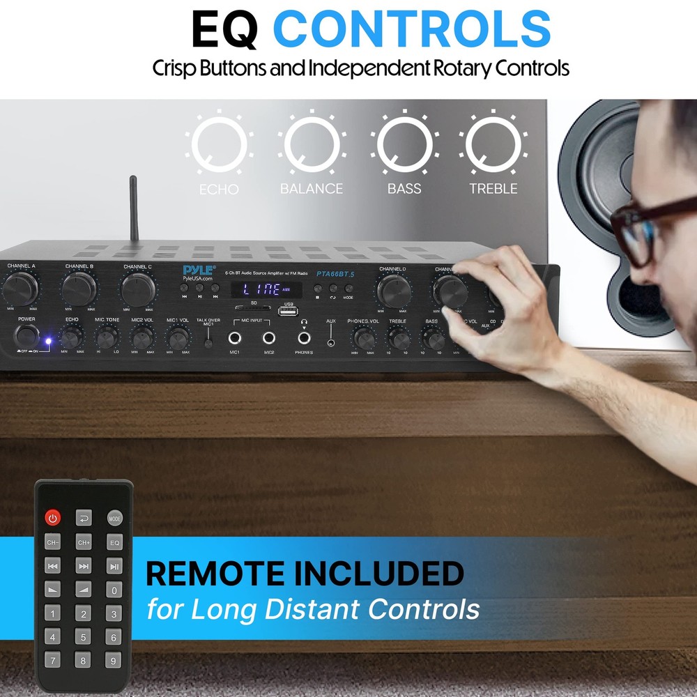 Pyle Wireless Home Audio Amplifier System Bluetooth Compatible 6 Channel