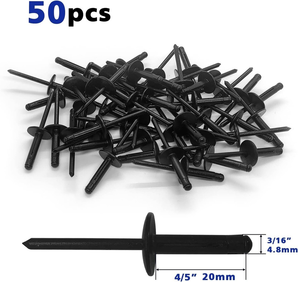 ALL Black 3/16" X 4/5Large Flange Tri-Fold Exploding Aluminum Pop Rivets 50Pcs