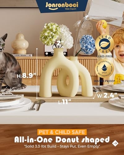 Hug Donut Decorative Vase Set - Beige Matte Ceramic Boho Home Decor