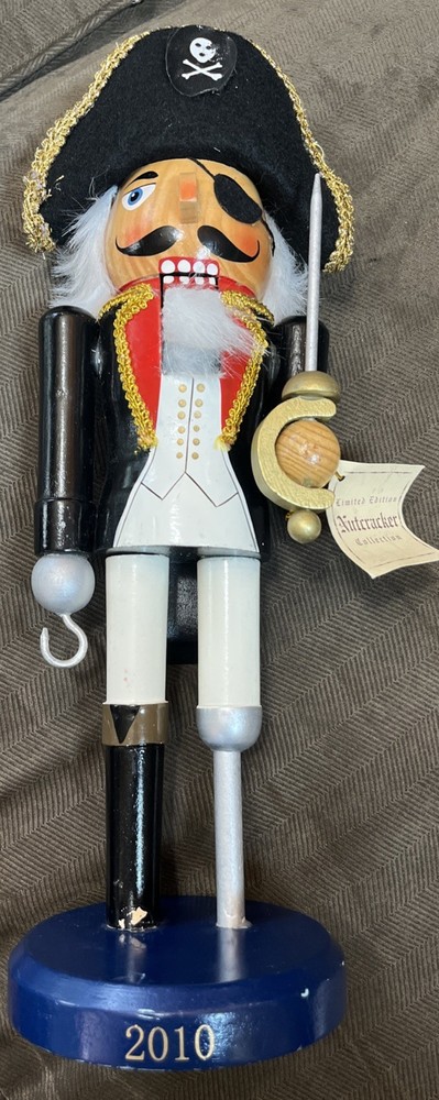 Christmas Pirate Nutcracker 14" Tall Limited Edition 2010 Hook Sword Peg Leg
