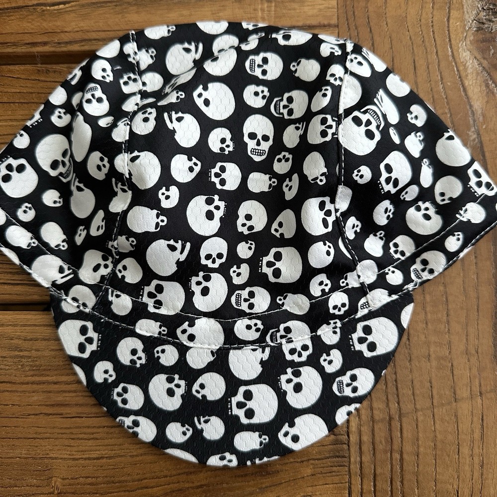 SOLID WHITE BLACK SKULLS HEX-TEK® Wicking Polyester Team Cycling Cap NEW !!
