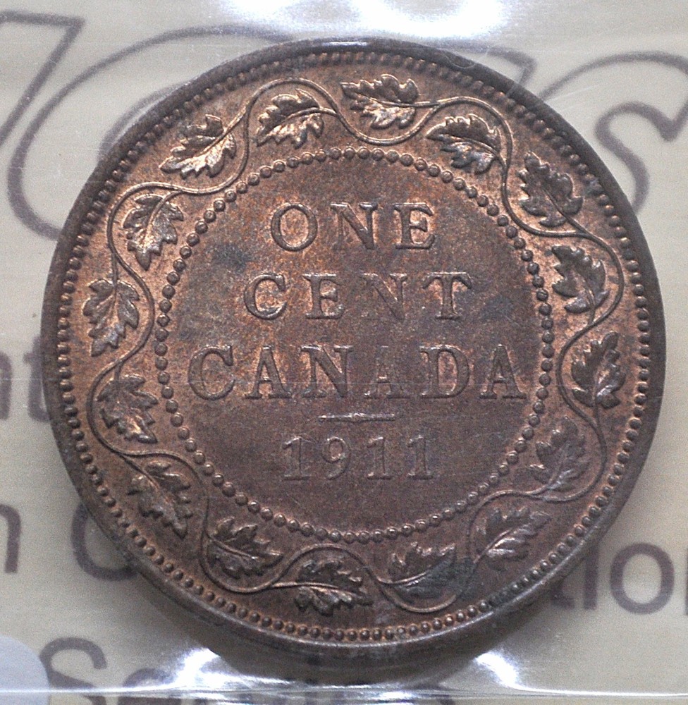 1911 Canada One Cent ICCS graded MS-63 rb