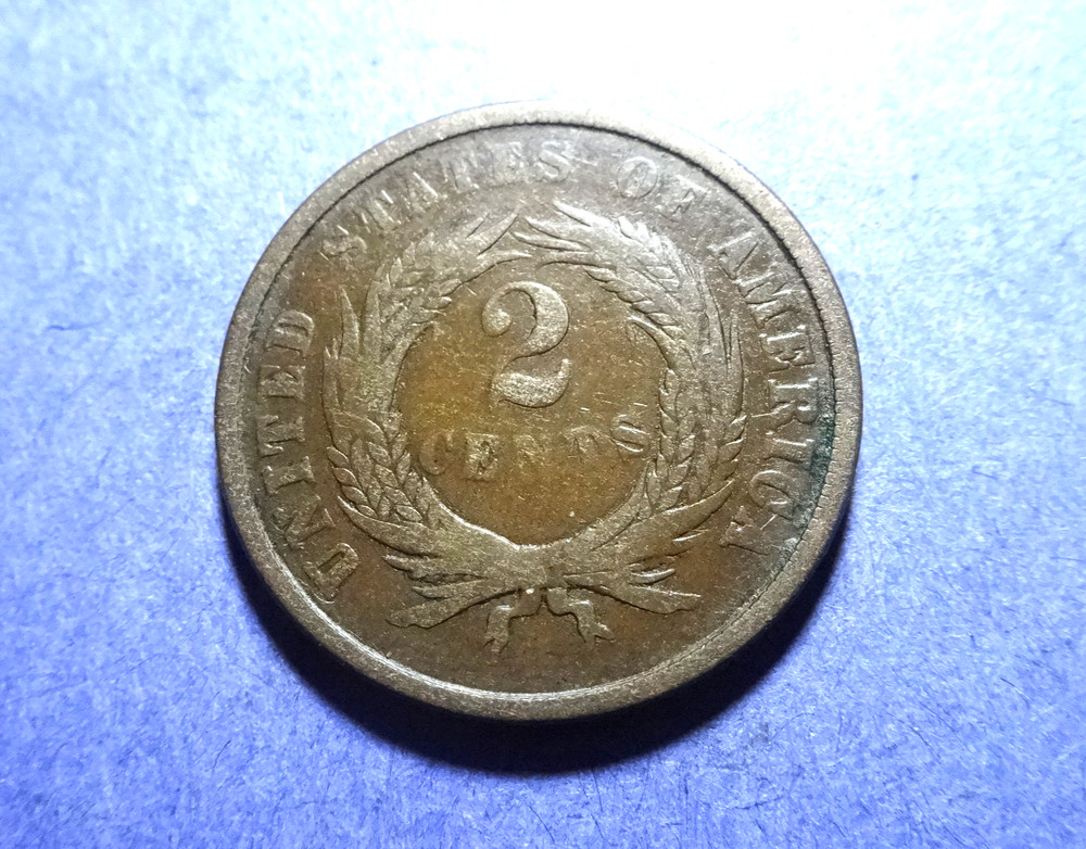 1864 Large Motto Two Cent G/VG Dramatic Rotated Reverse