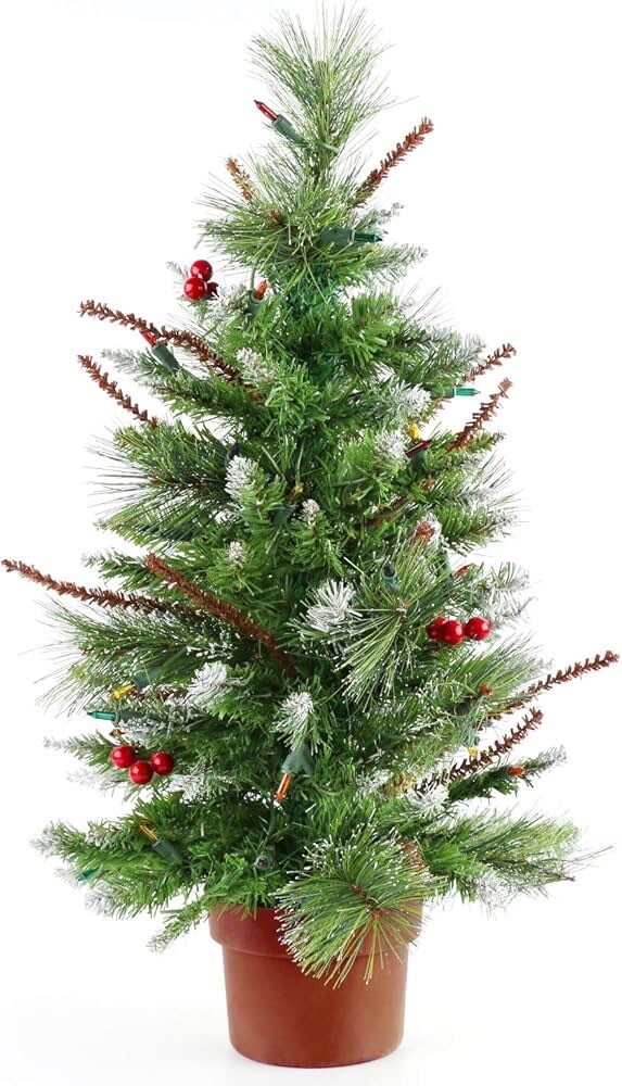 2 FT Tabletop Artificial Small Mini Christmas Tree with LED Light & Ornaments