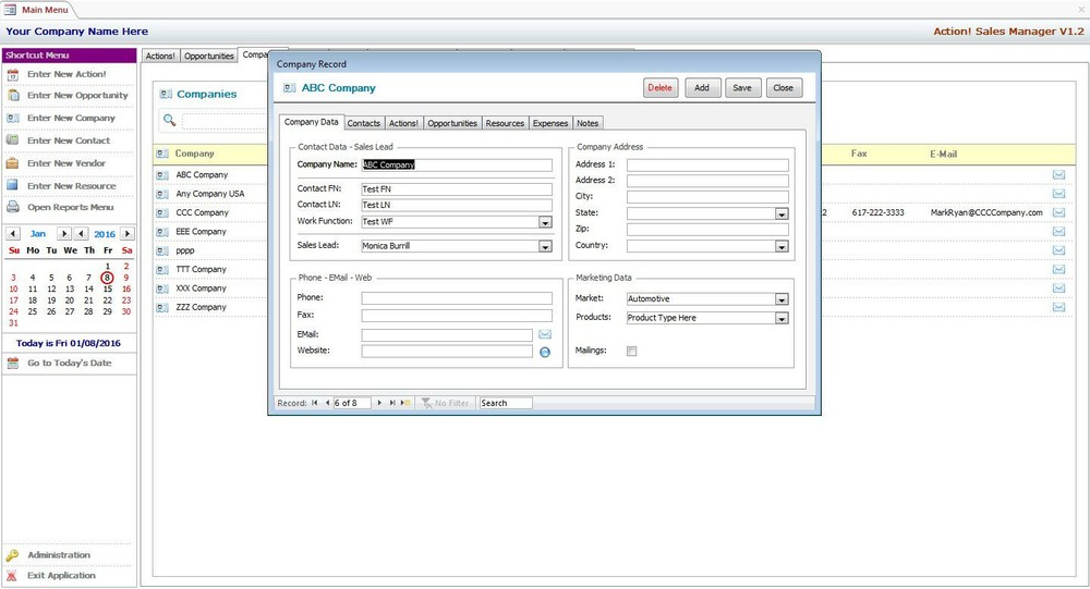 MS Access Based Sales Manager CRM Software - Use As-Is or Customizable