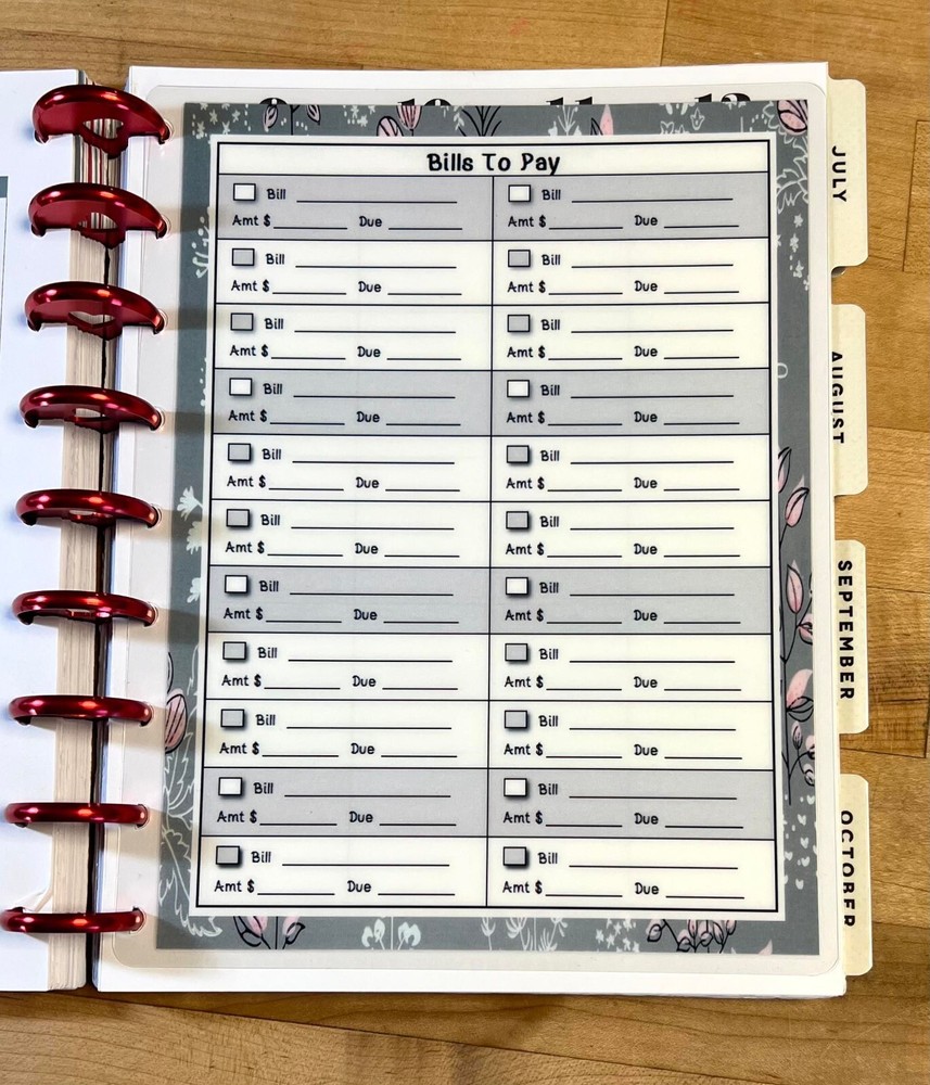 Bills to Pay (Neutral) Two Sided Dashboard for use with Classic Happy Planner~