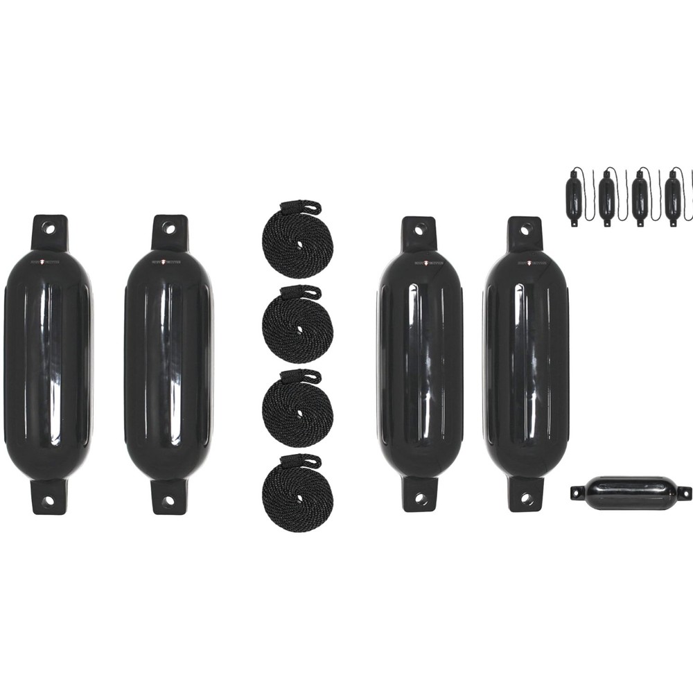BoatTector Inflatable Fender 4-Pack - 6.5" x 22",  Black Protection