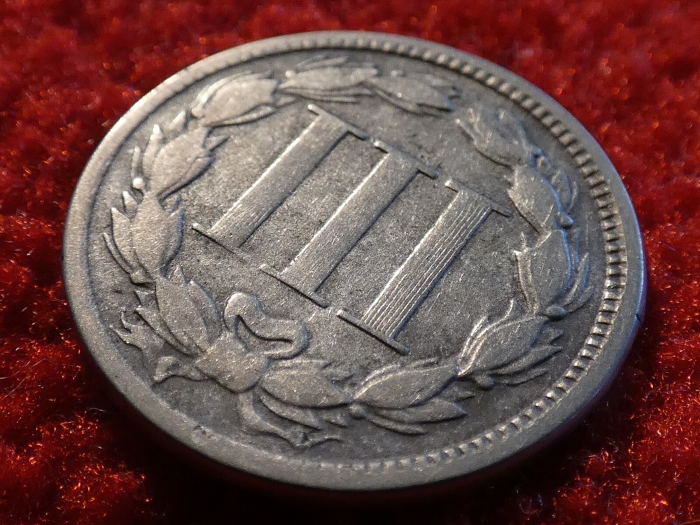 1866 Three Cent Nickel Detached Lamination Error! #3427