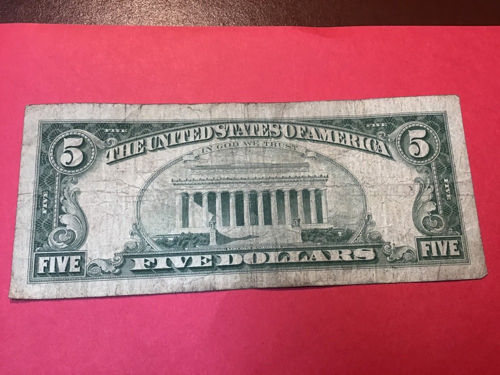 1963 Five Dollar Red Seal $5 Red Seal Note US, 1 Note