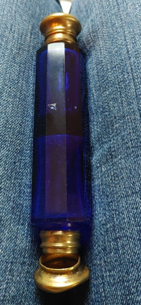 Victorian Cobalt Blue double-ended "lay-down" Perfume Bottle