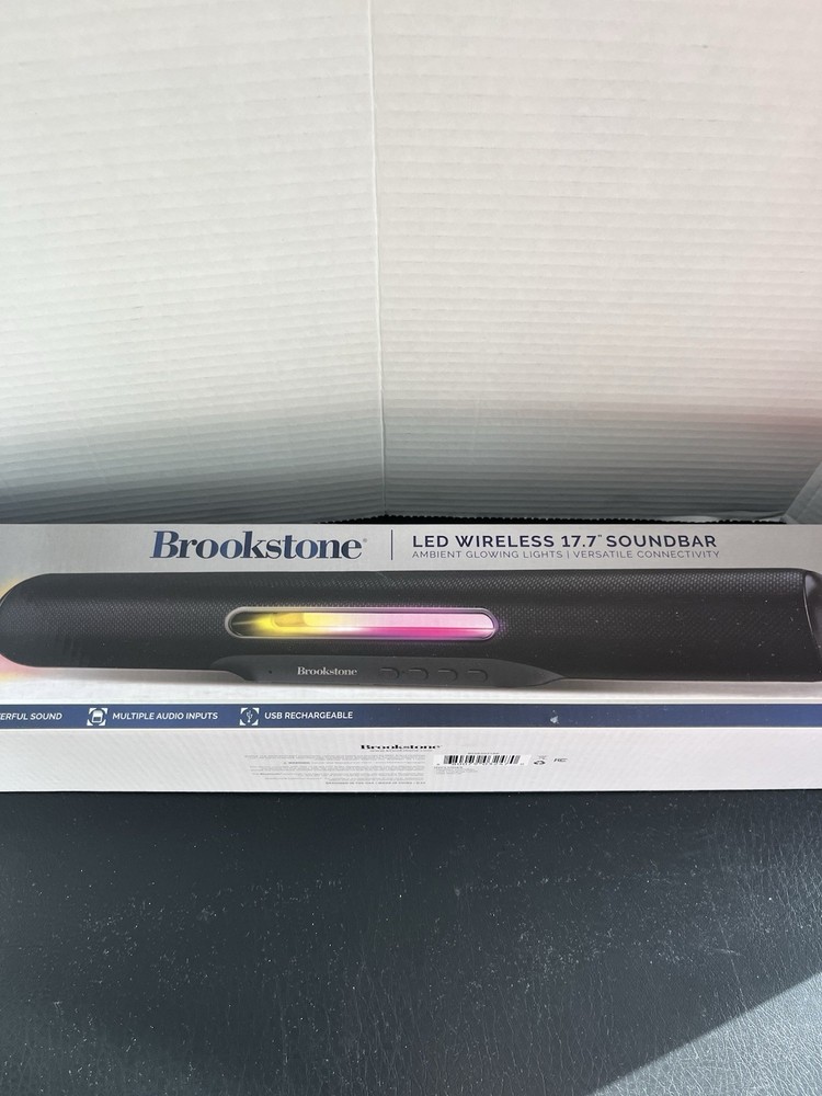 Brookstone LED Wireless 17.7" Soundbar LED Lights Bluetooth Multiple Inputs USB