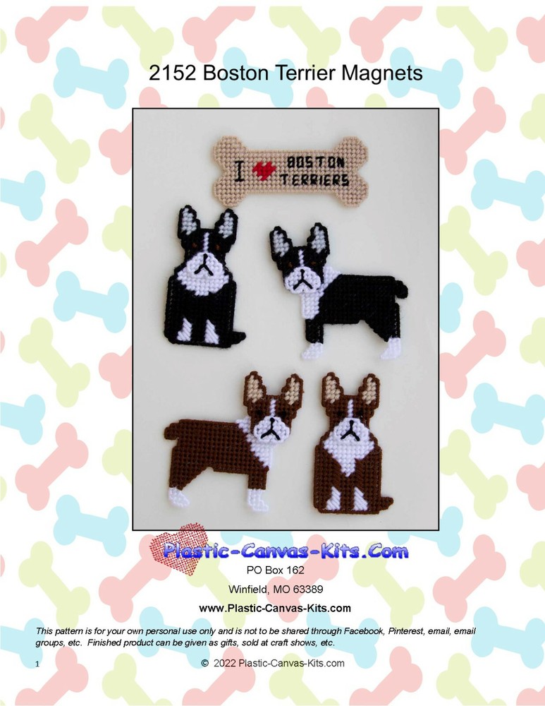 Boston Terrier Dog Magnets- Plastic Canvas Pattern or Kit