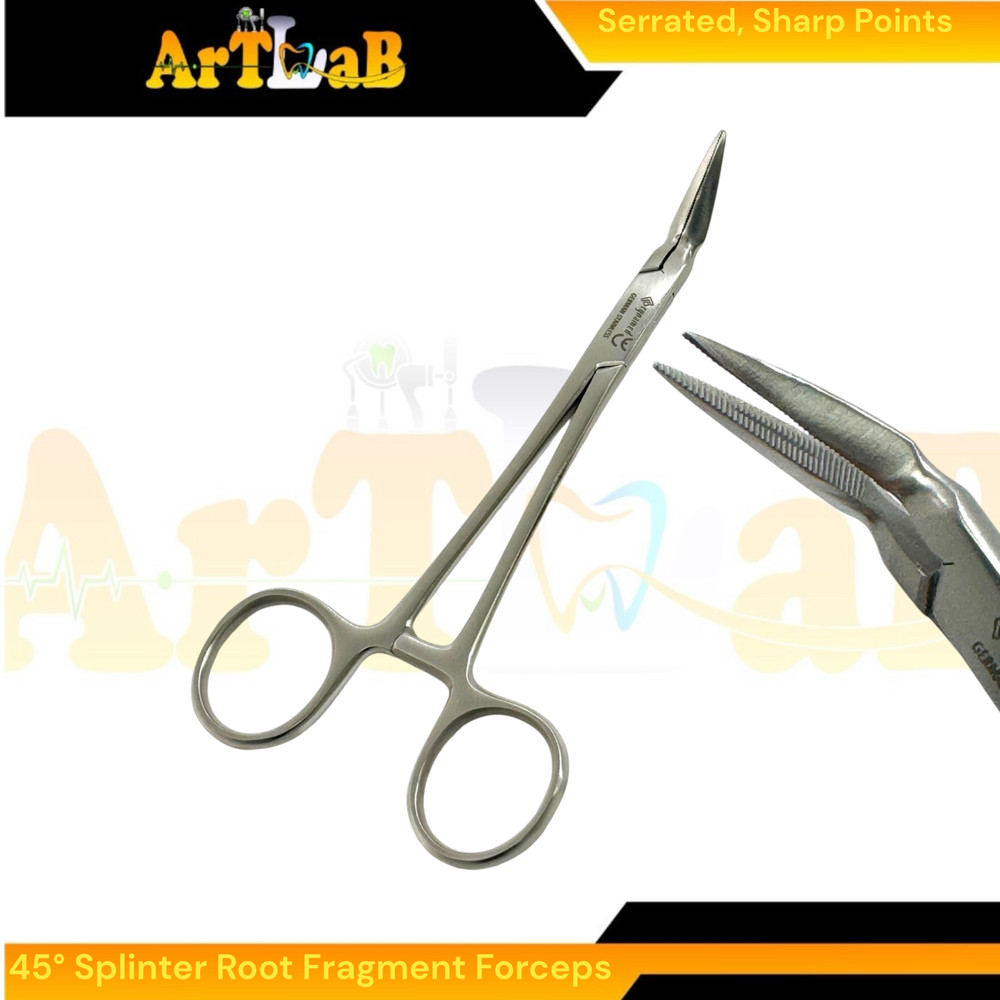 45° Splinter Root Fragment Forceps,5.5", Serrated Sharp Tips, German Steel (1pc)