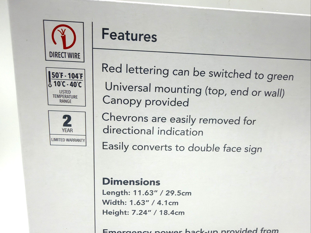 1 PC Lithonia Lighting EXRG EL M6 Thermoplastic LED Exit Light, Switchable Red/G