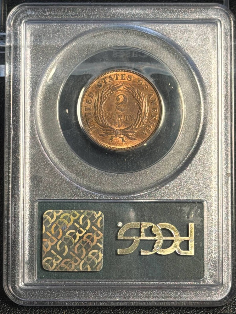 1871 Two cent piece PCGS MS-63 RB OGH