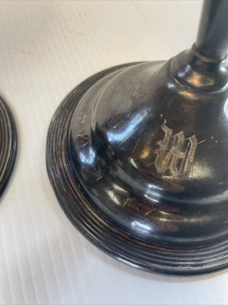 Antique E. B. Webster & Son Silverplate Pair Candle Stick Holders Spiderweb 2701