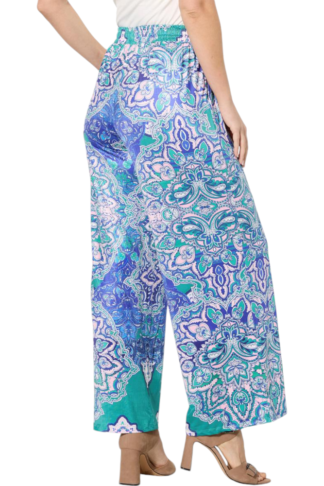 One World Women's Printed Pull-On Colada Pant Blue/Mint