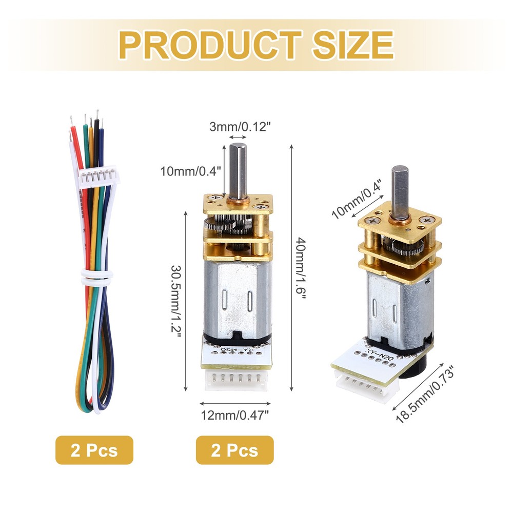 2pcs 140RPM Micro Gear Motor with Encoder, N20 DC12V Electric Reduction Motor