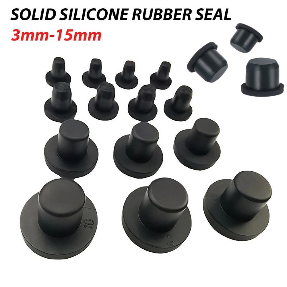 3mm~15mm Hole Plug End Cap Round Solid Silicone Rubber Blanking Seal Bung Black