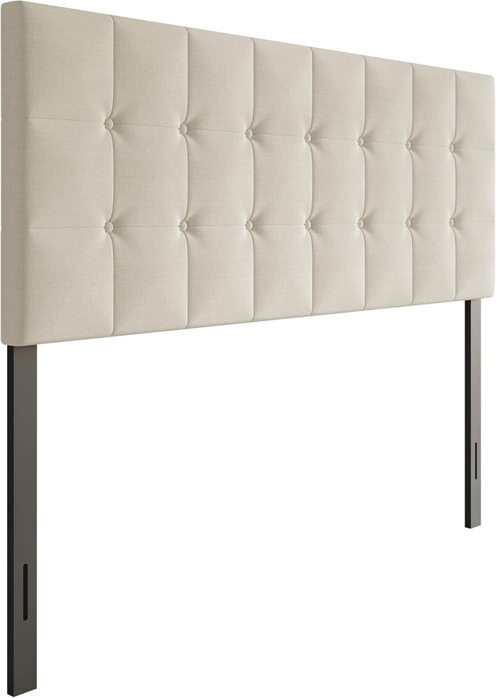 Ida King Headboard - Gray Linen, Button Tufted, Adjustable Height