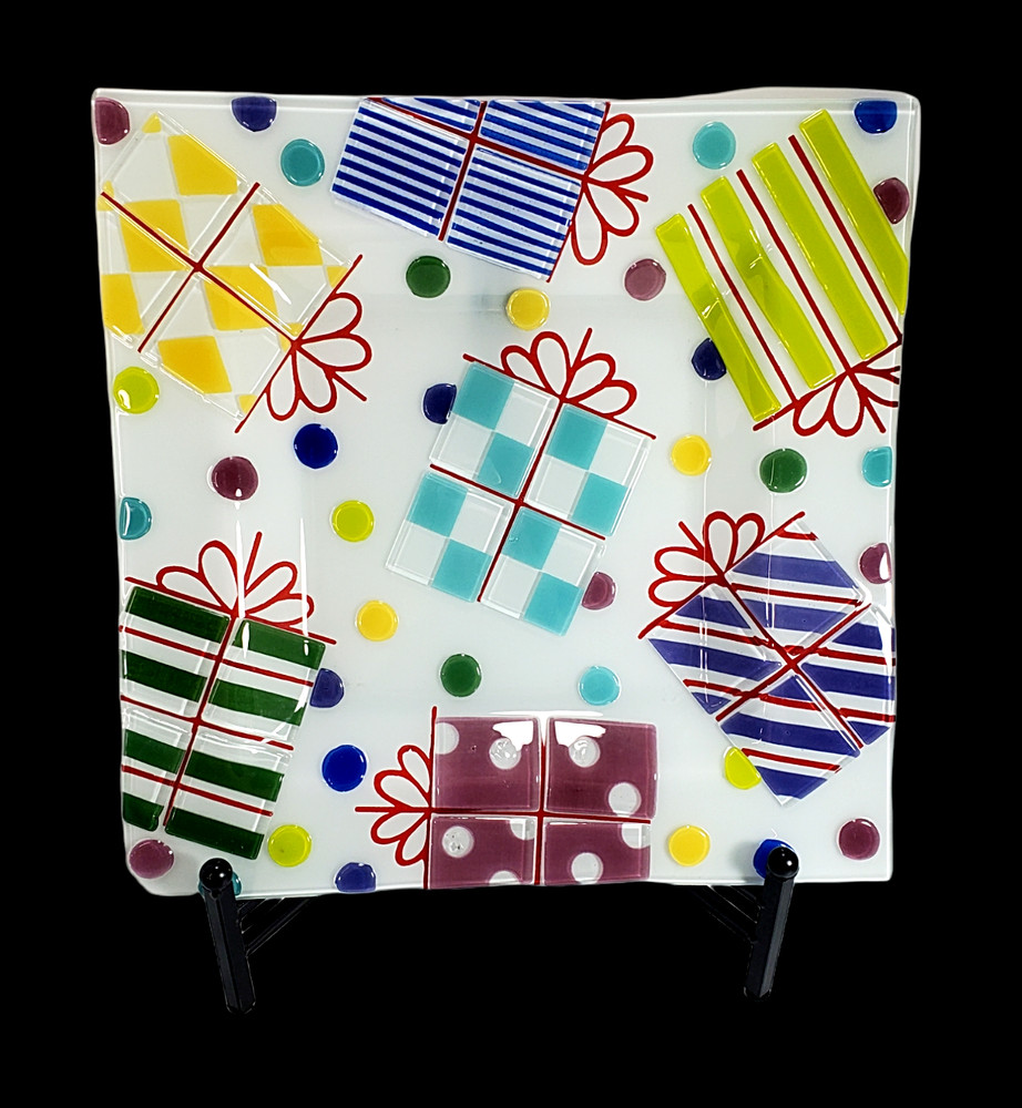 Fused Glass Square Celebration Serving Platter