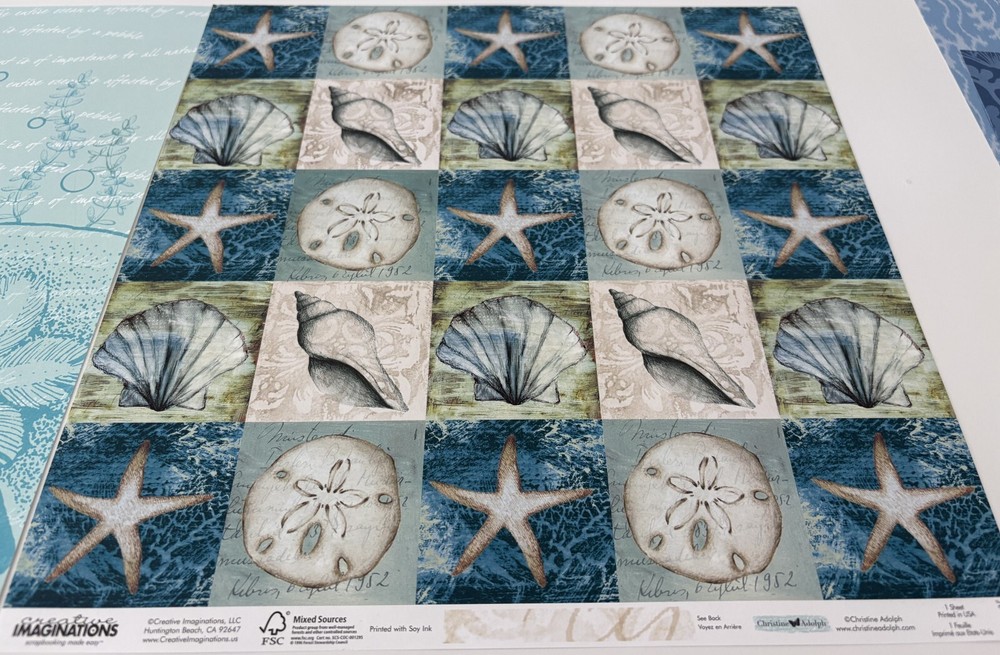 OCEAN, NAUTICAL, SHELLS - 12" x 12" Scrapbook, 5 Single/1 Double-Sided Sheets