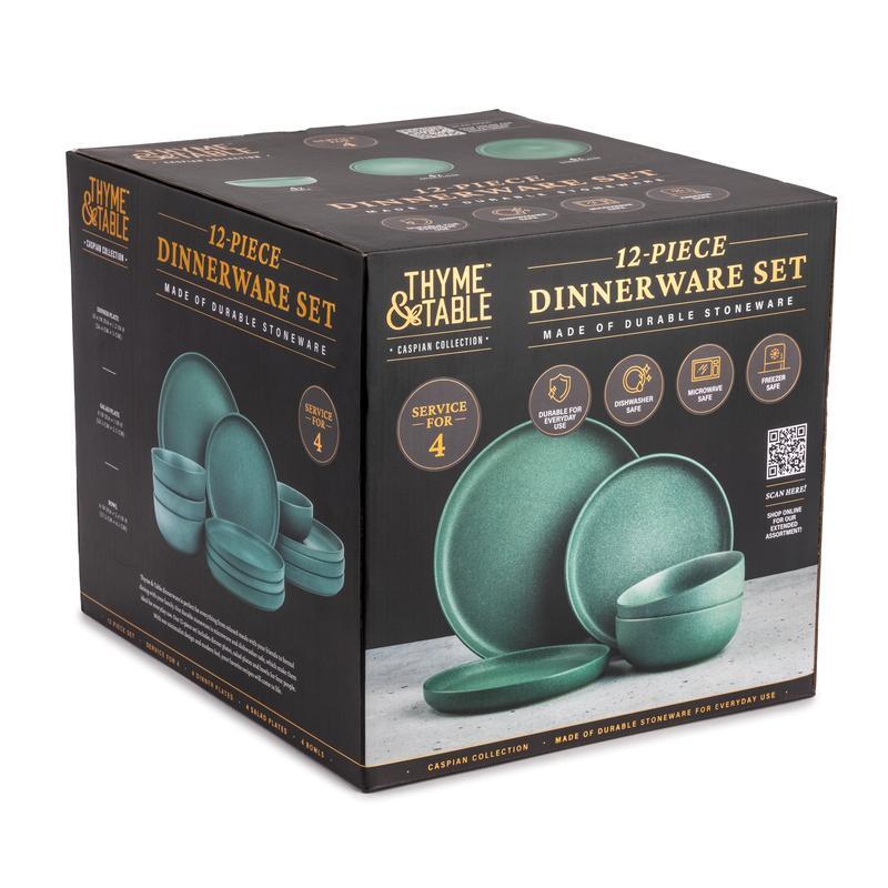 12 Piece Stoneware Dinnerware Set Dishwasher Safe Microwave Safe Durable Round