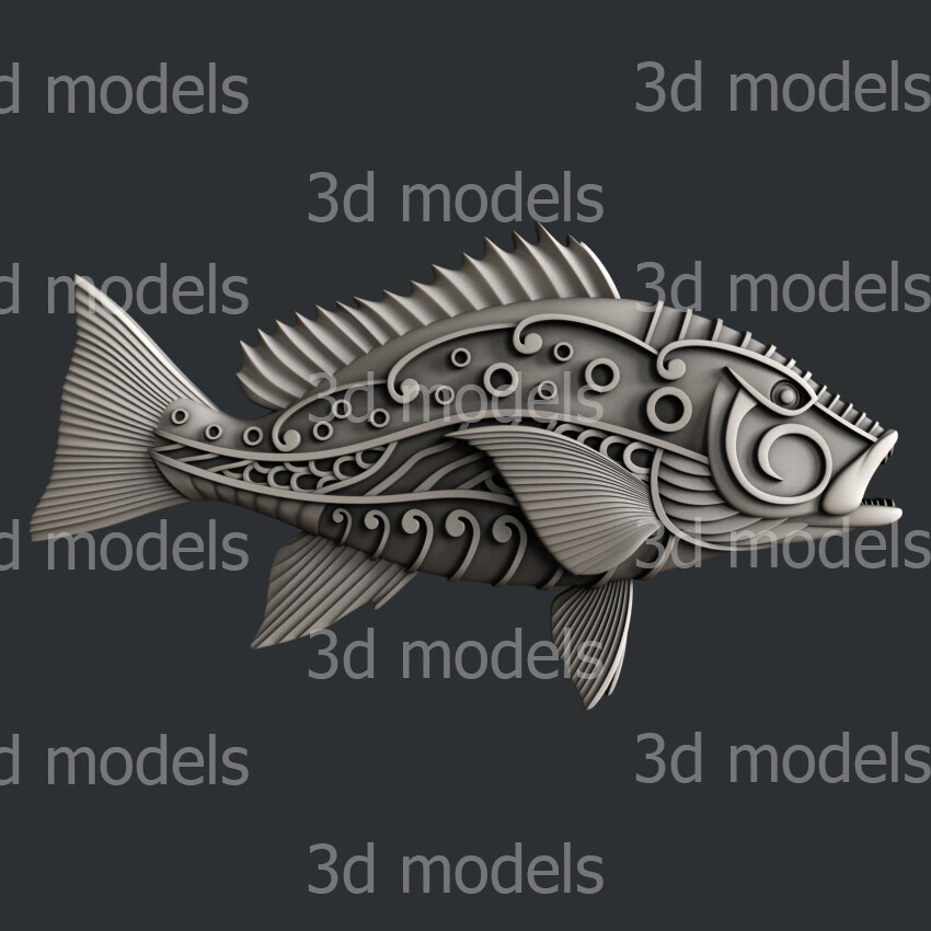 3d STL models for CNC, Artcam, Aspire, fish