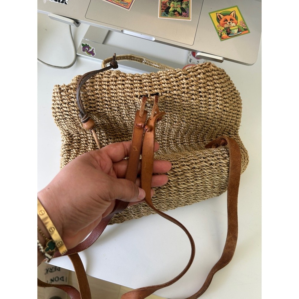 VTG Esprit Woven Straw Backpack in Tan