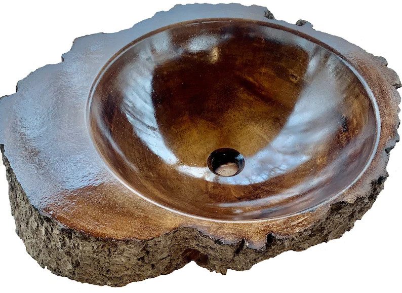 Log home tree trunk bathroom vessel sink