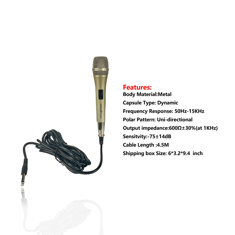 Dynamic Wired Microphone Unidirectional Handheld Karaoke Mic 4.5M Cable Music DJ
