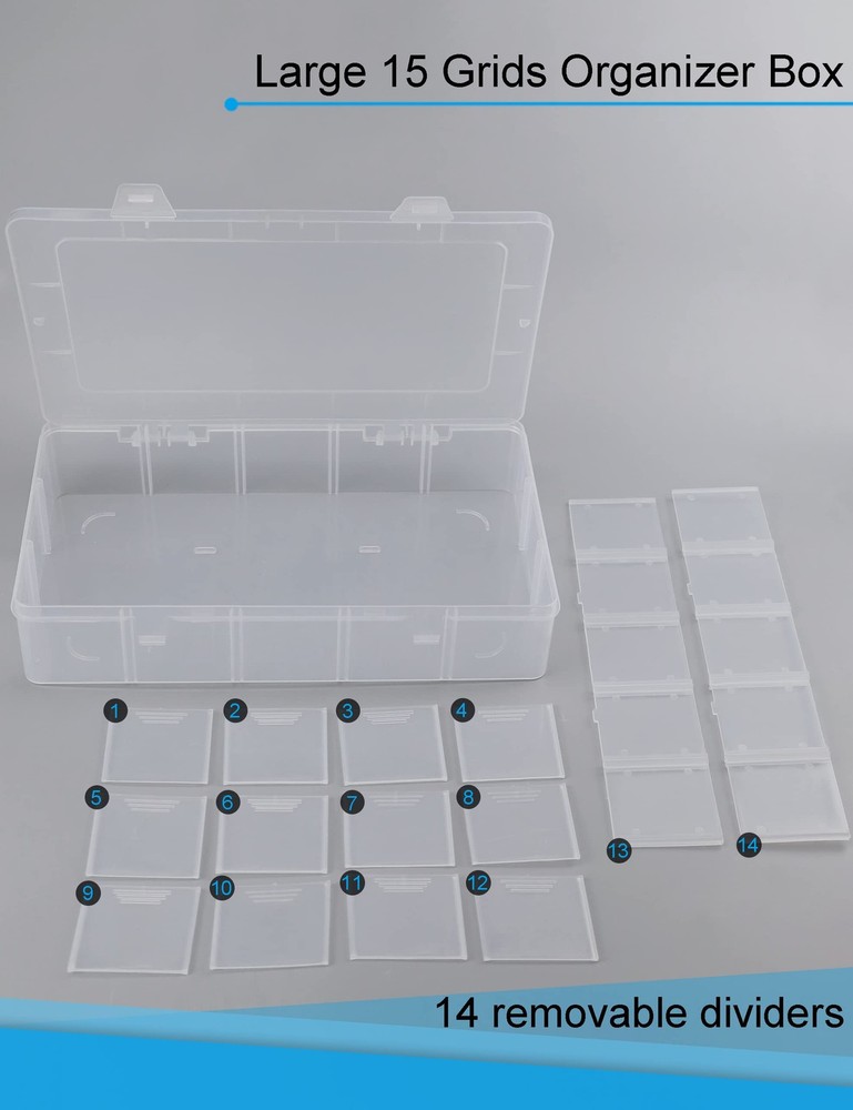 Plastic Bead Organizer, 15 Grid Clear Box, Storage Container For Snacks
