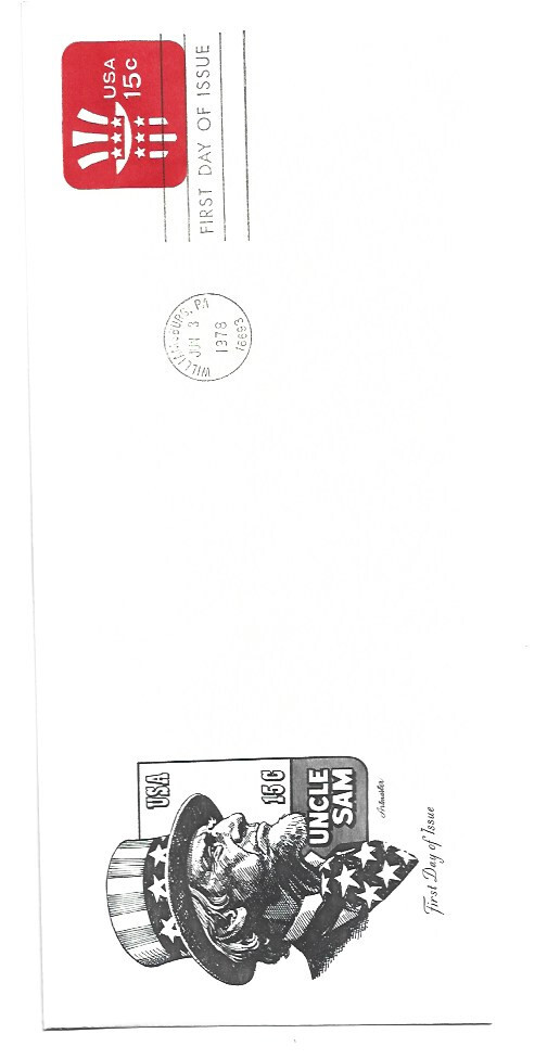U581  15c Uncle Sam, #10 size embossed envelope  Artmaster, FDC