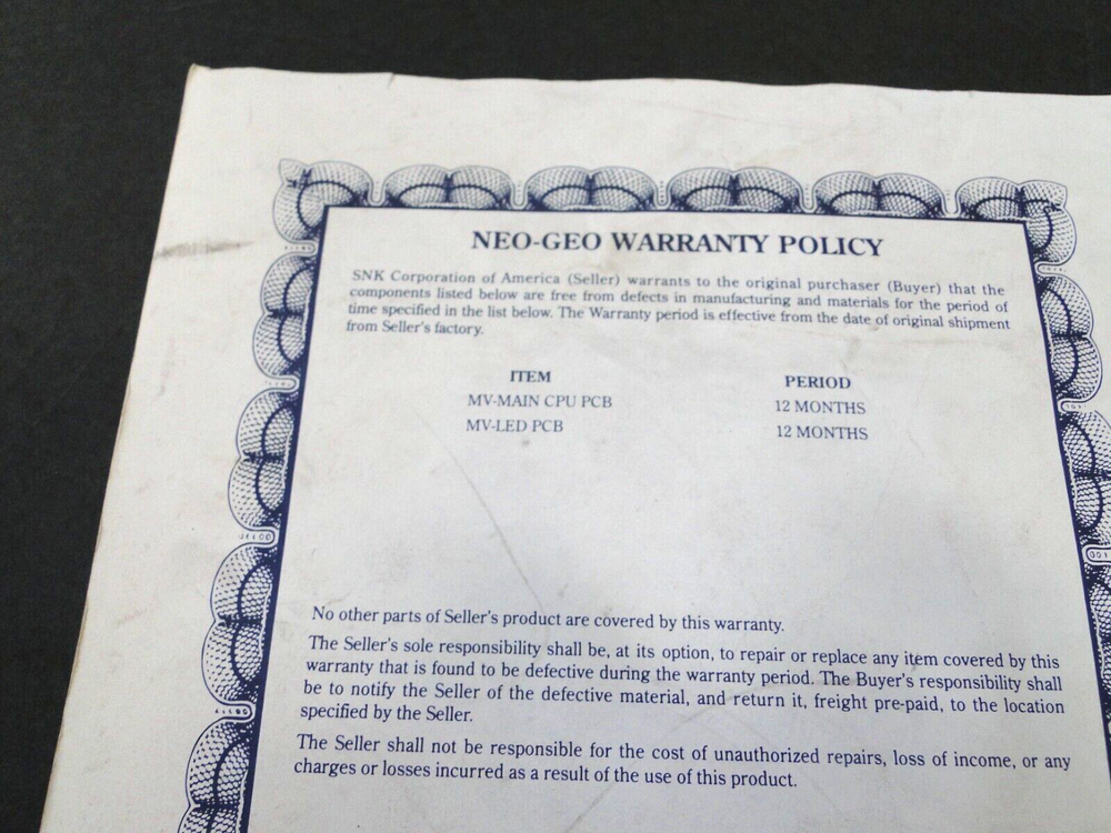 Vintage 1991 Neo-Geo System Operation Manual