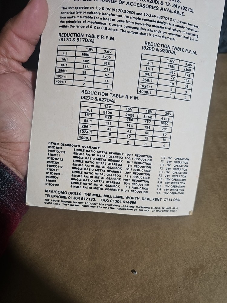 MFA/ COMO DRILLS MINIATURE GEARBOX MULTIRATIO #917D