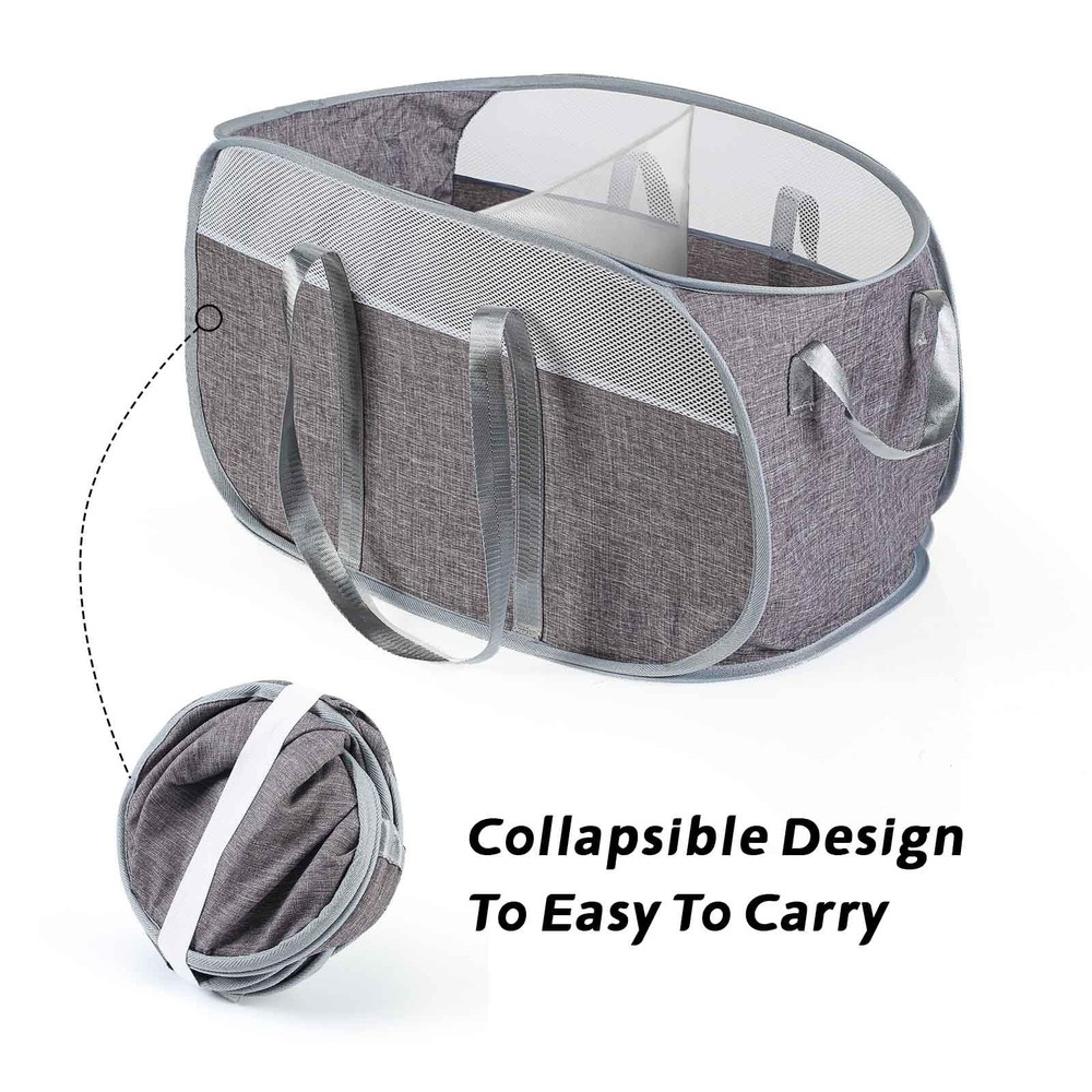 Collapsible Laundry Baskets, 2 Compartment Pop Up Mesh Hamper Foldable 75L La...