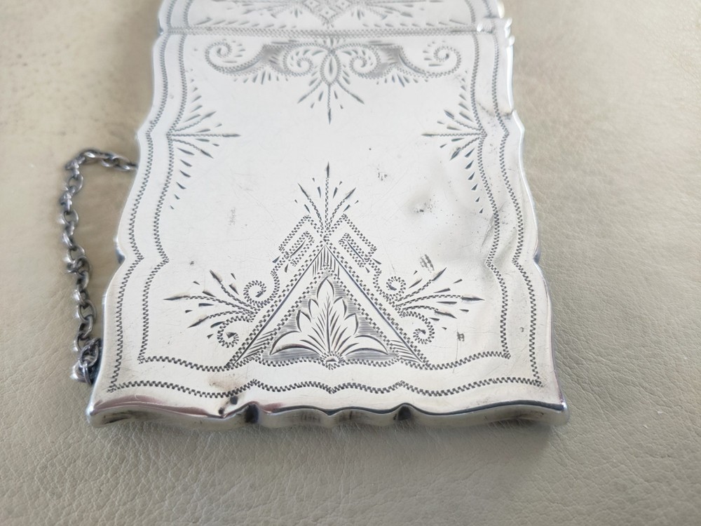 Antique Sterling Silver Calling Card Case With Chatelaine Chain