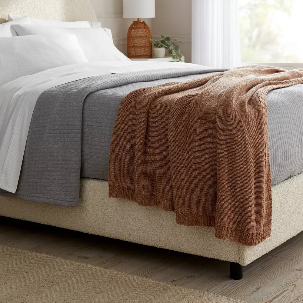 Full/Queen Knit Blanket Brown - Threshold
