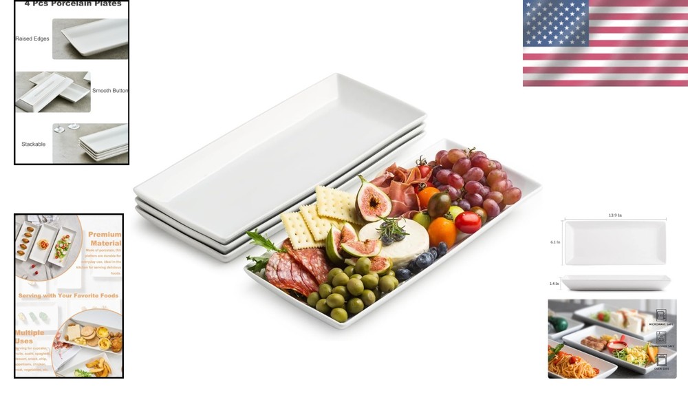 Versatile 14-Inch Rectangular Serving Trays - Perfect for Appetizers & Desserts