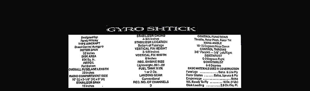 RC Plans and Patterns + instructions Ugly Stik GYRO STICK Rotor span 32"