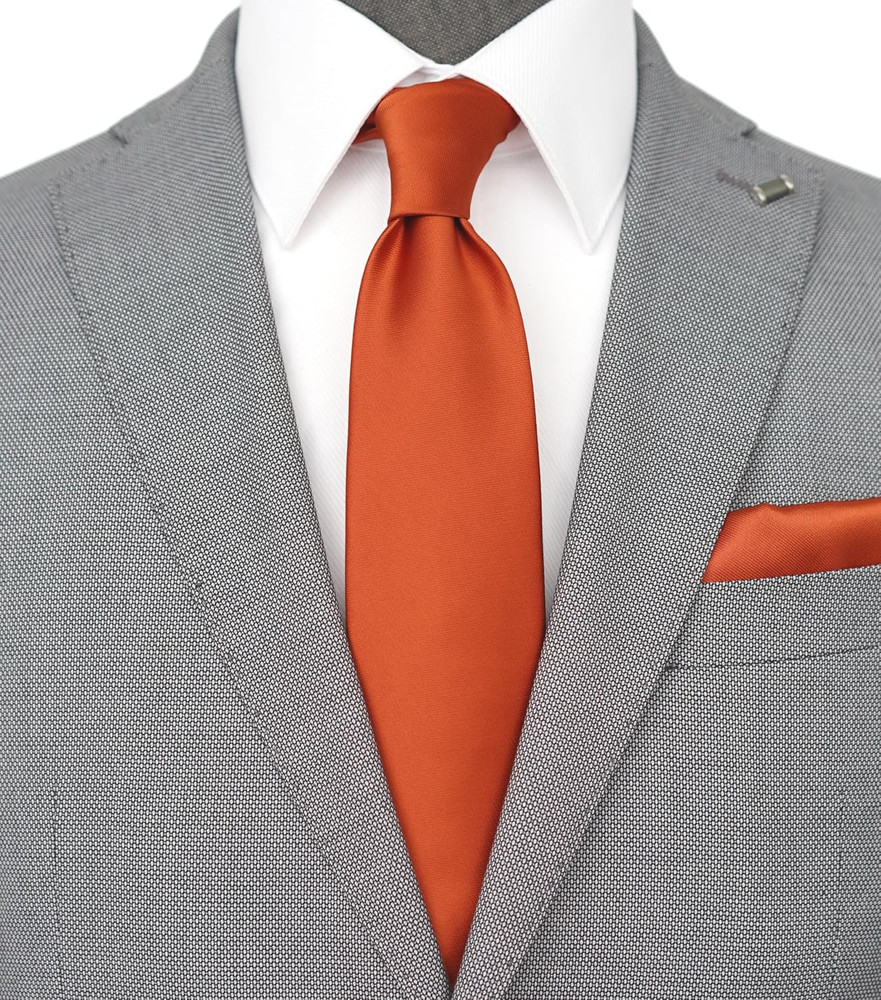 Regular Tie and Pocket Square for Men, Solid Color Necktie Set, 3.2 inch Standar