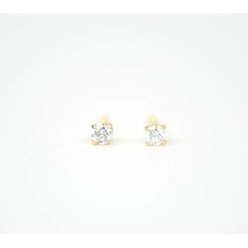CZ Stud Earring Round cut in 14k yellow gold Screw back