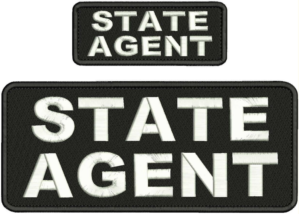STATE AGENT embroidery patch 4X10 and 2x5 hook ON BACK white