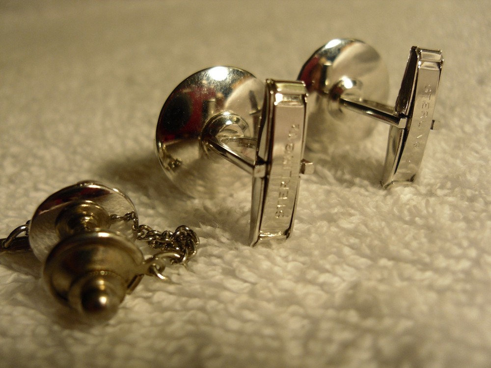 Vintage T2 solid sterling silver cuff links & tie tac set - USA