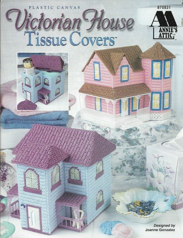 NEW VICTORIAN HOUSE TISSUE COVERS 4 DESIGNS ANNIE'S PLASTIC CANVAS PATTERN BOOK