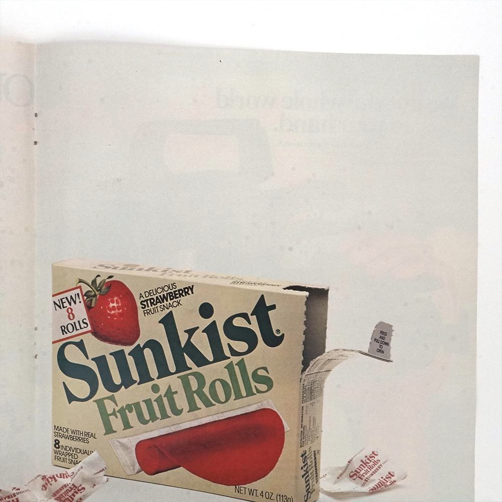 1985 Sunkist Fruit Rolls Snack Candy 2 Page Vintage Print Advertisement