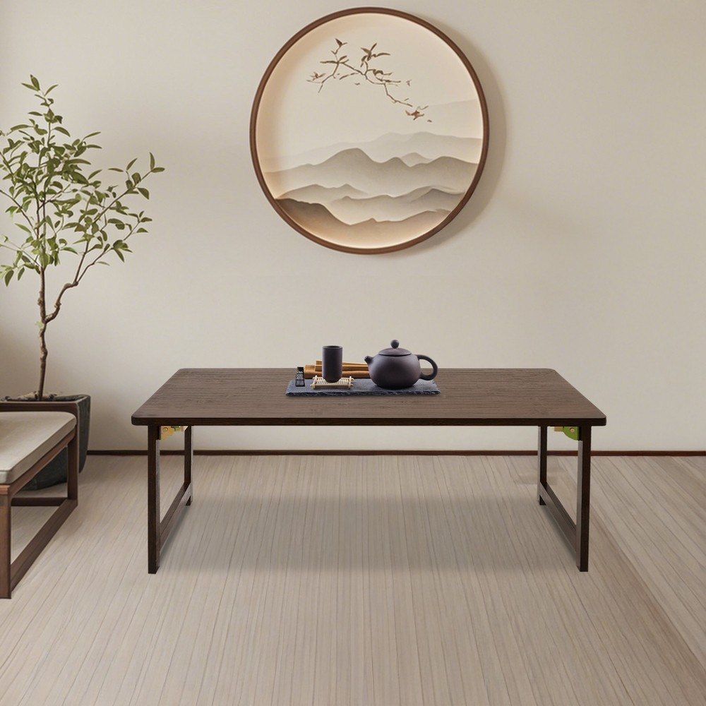 Folding Floor Table Foldable Coffee Table Sitting Dining Table Walnut Color NEW