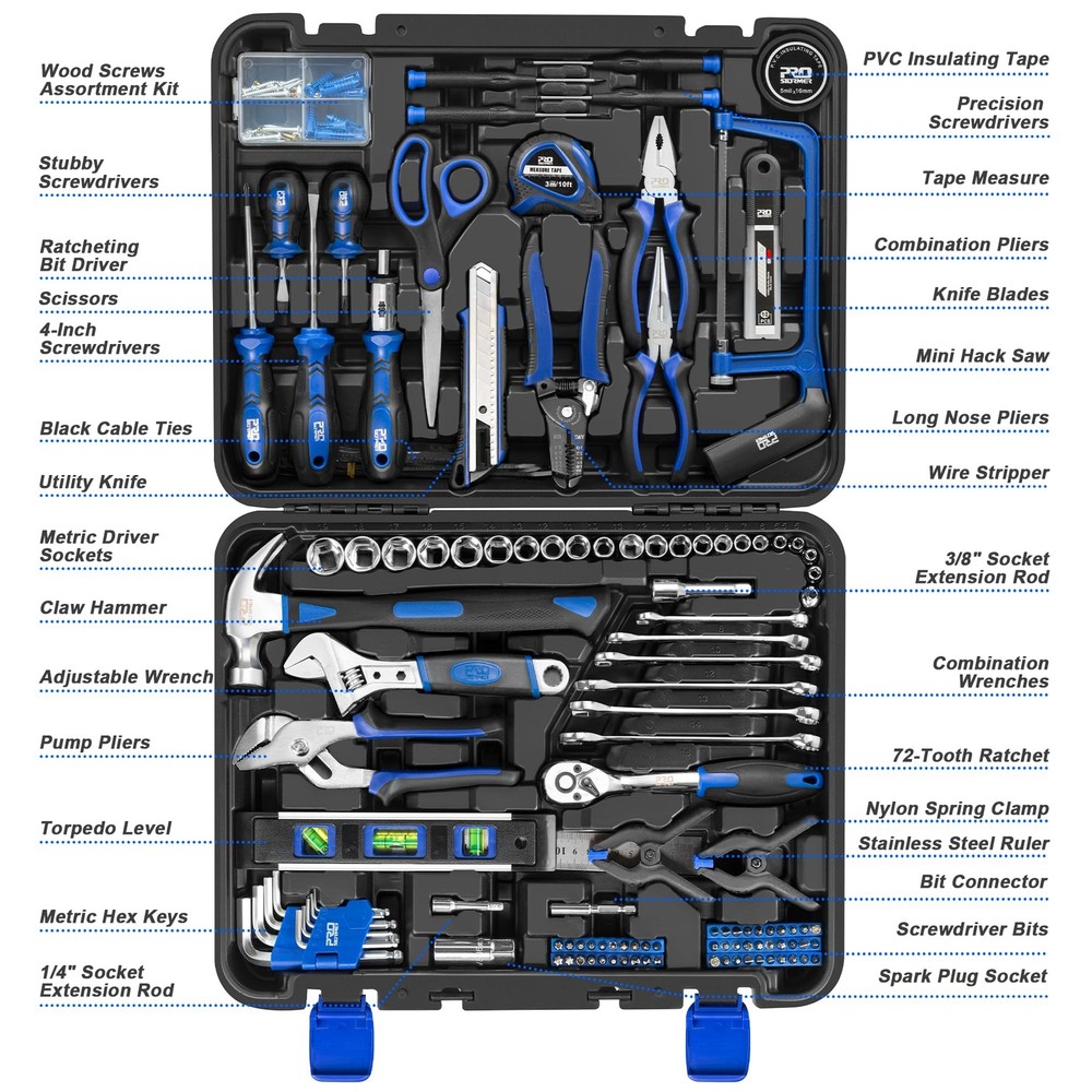 259-Piece Tool Kit, General Household Hand Tool Set with Plastic Storage Tool...