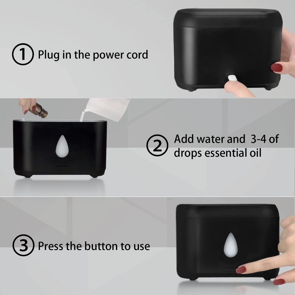 Flame Diffuser for Essential Oils, 200ml Ultrasonic Aroma Diffusers Black