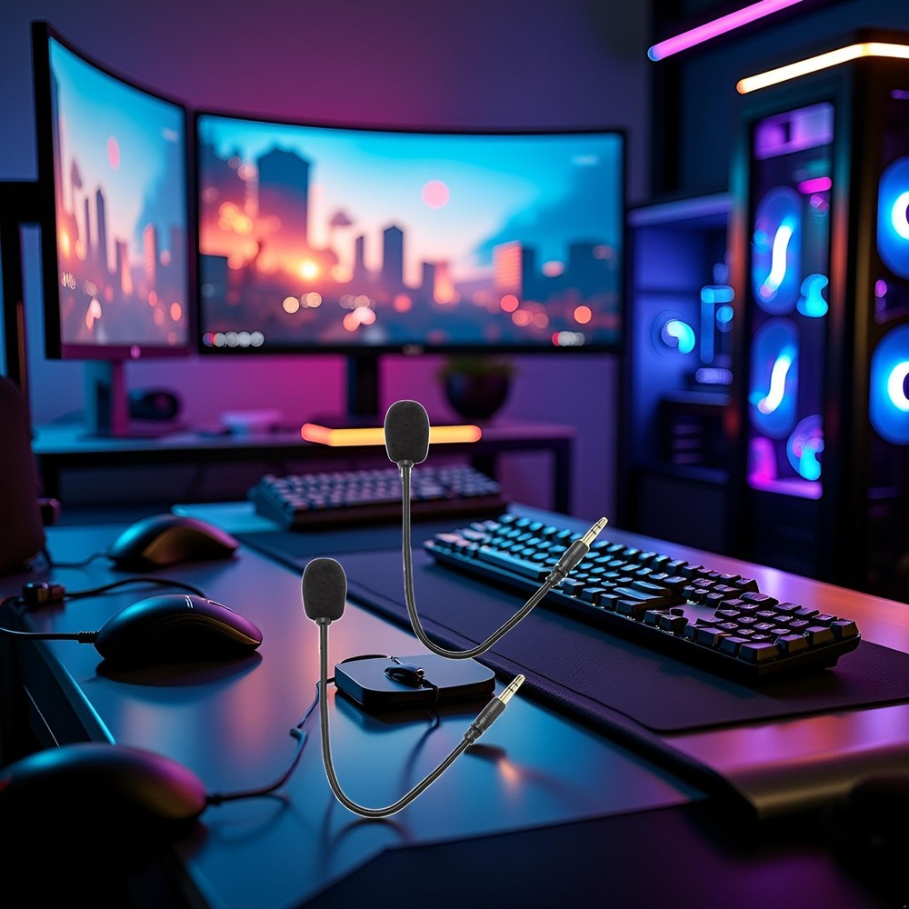 2Pcs Headset Microphone 3.5mm Plug, Black Headset Microphone Adjustable 360 D...